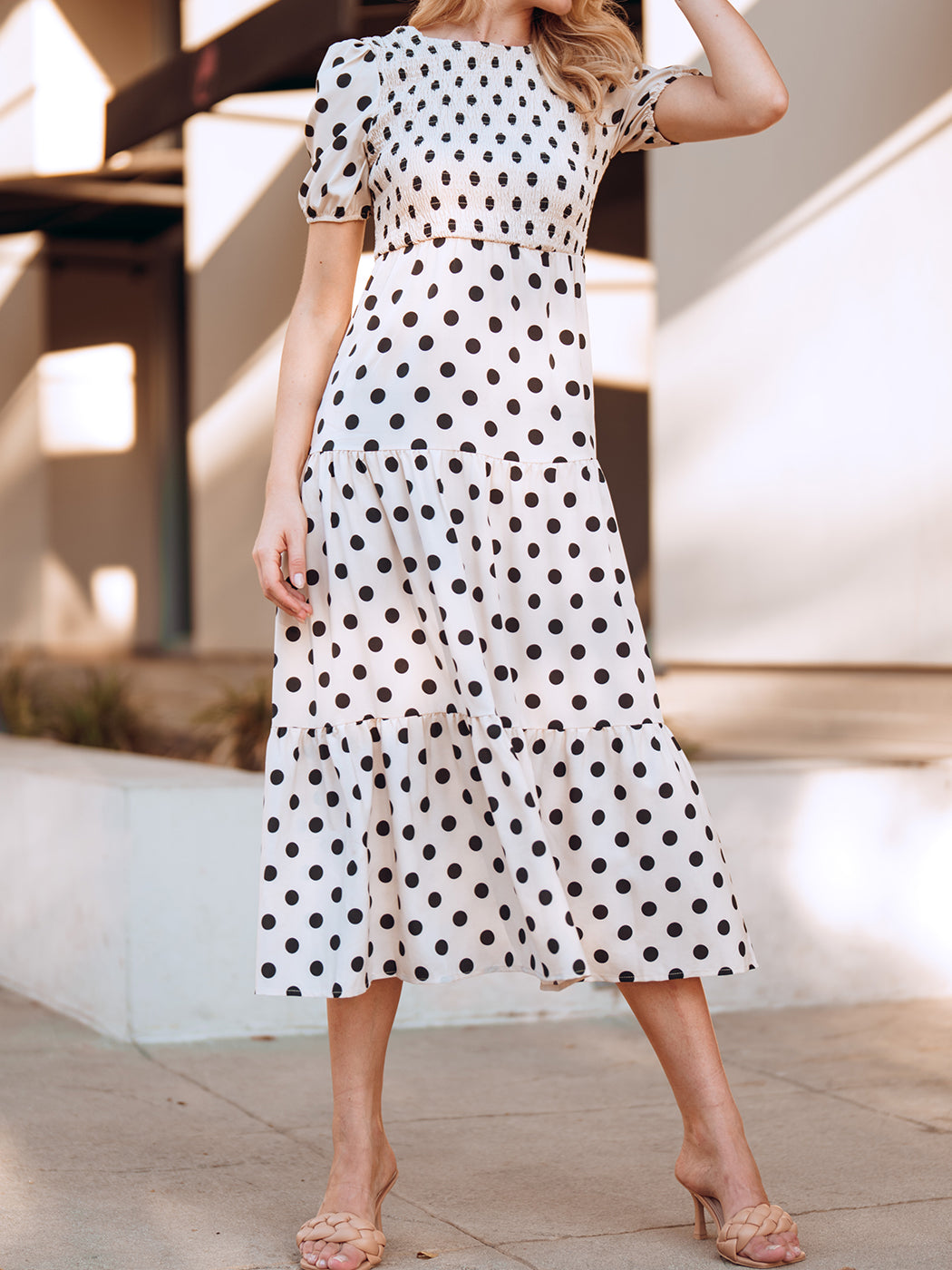 Tie Back Polka Dot Long Dress