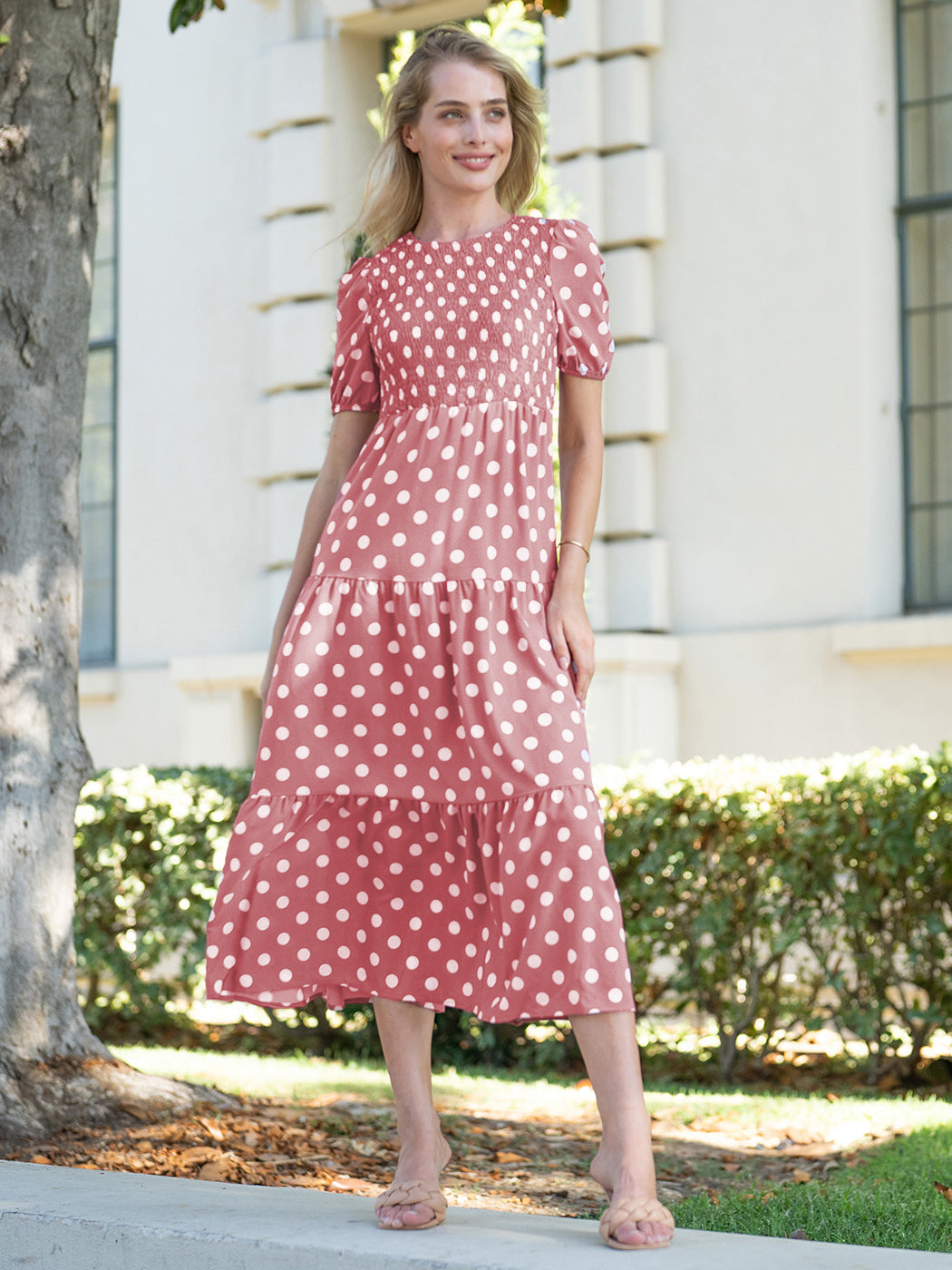 Tie Back Polka Dot Long Dress