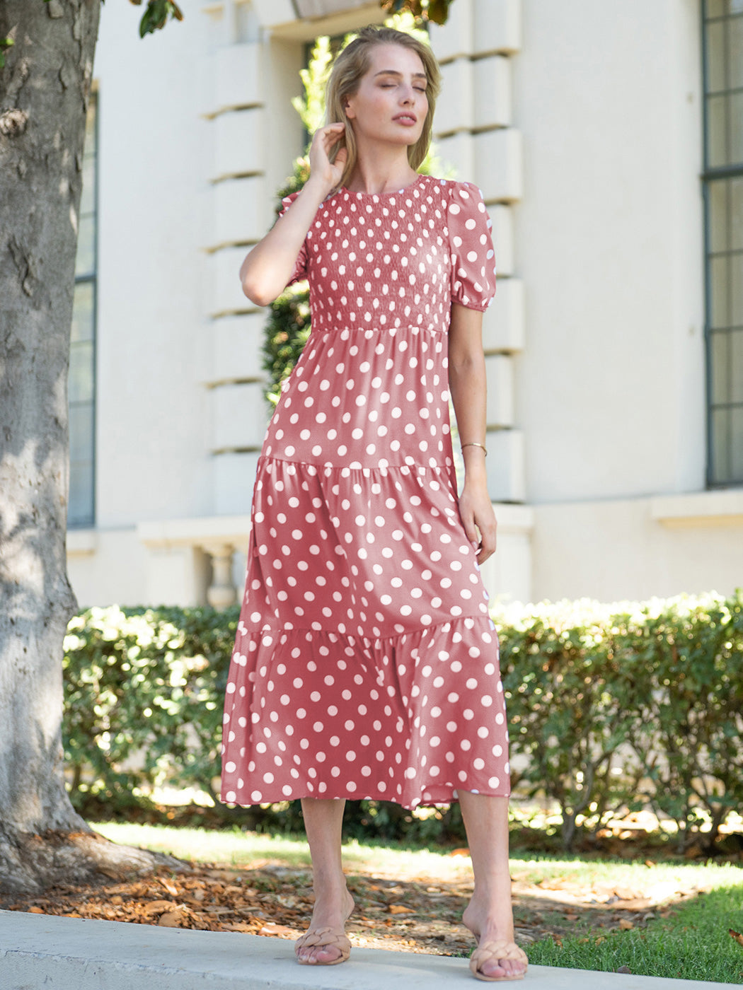 Tie Back Polka Dot Long Dress