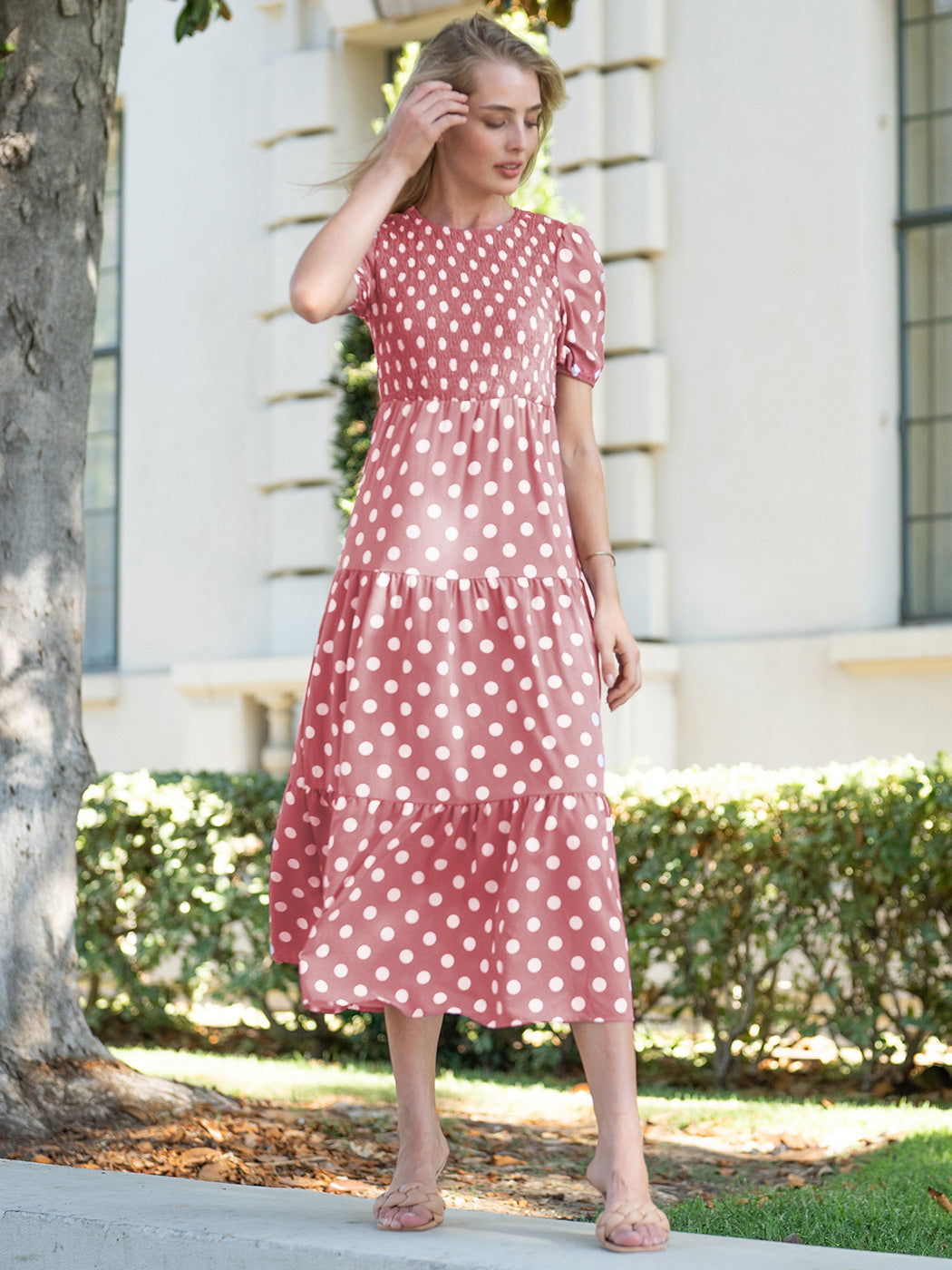 Tie Back Polka Dot Long Dress