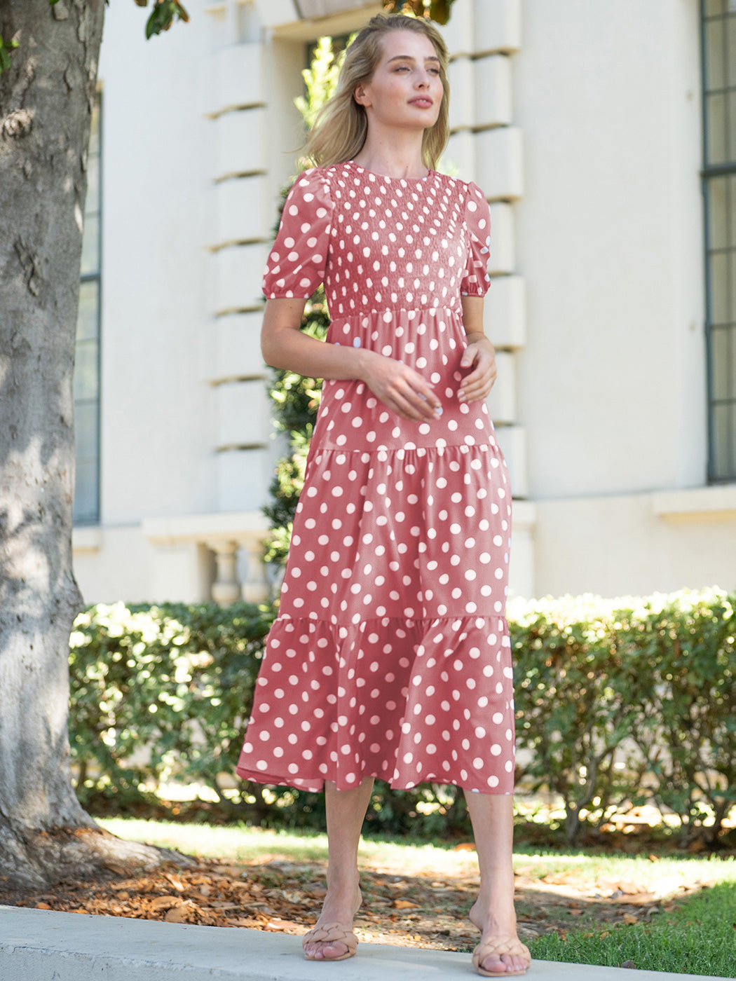 Tie Back Polka Dot Long Dress