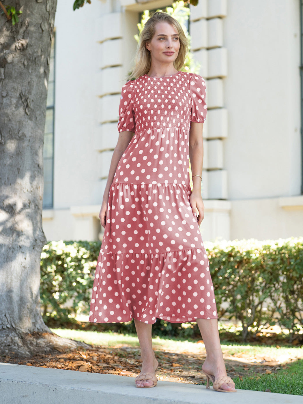 Tie Back Polka Dot Long Dress