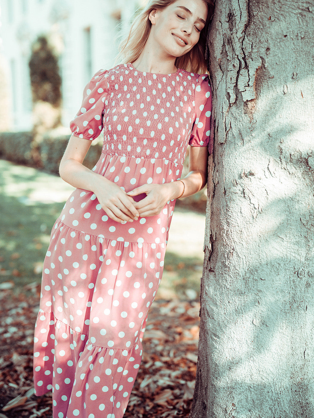 Tie Back Polka Dot Long Dress