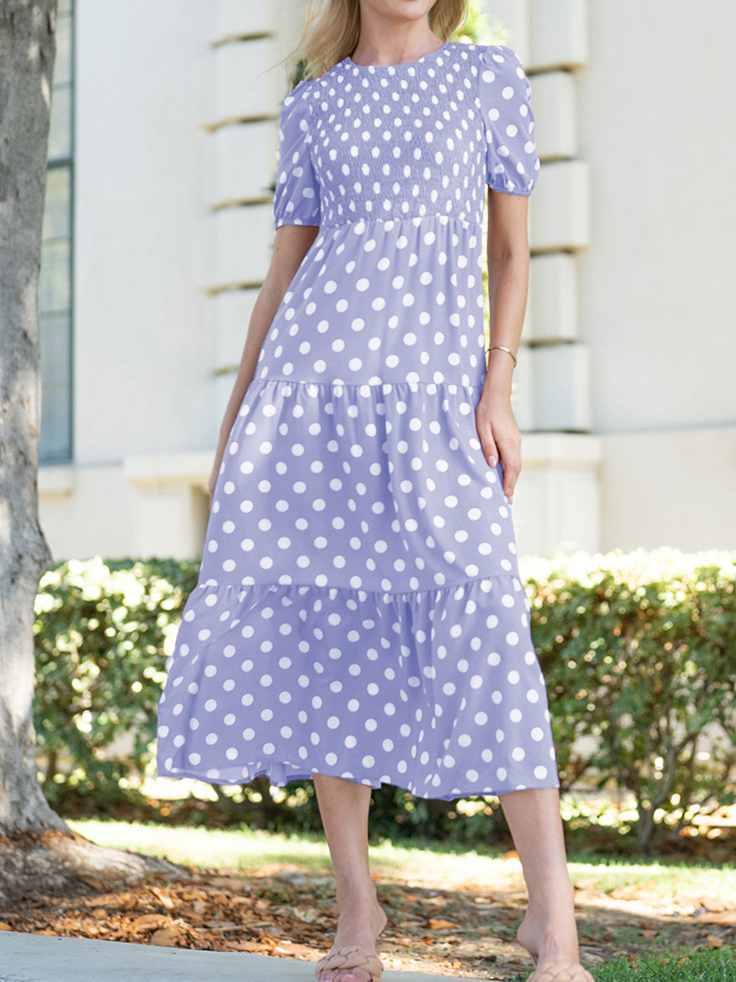 Tie Back Polka Dot Long Dress