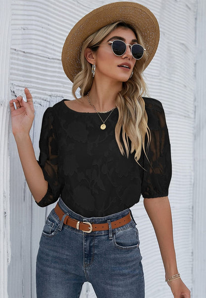 Blusa con mangas abullonadas y estampado floral
