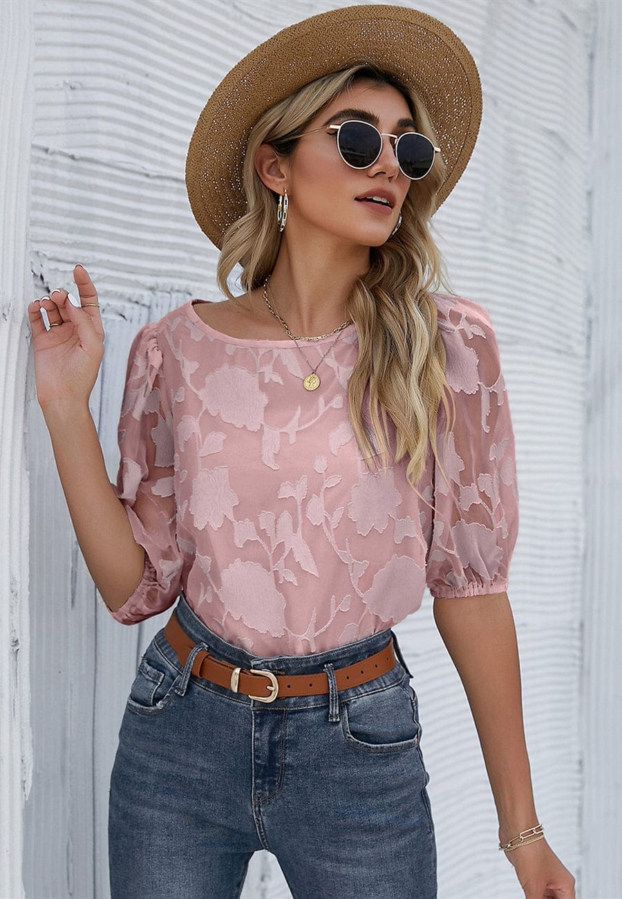 Summer Womens Cute Puff Sleeve Blouses Floral Ruffles