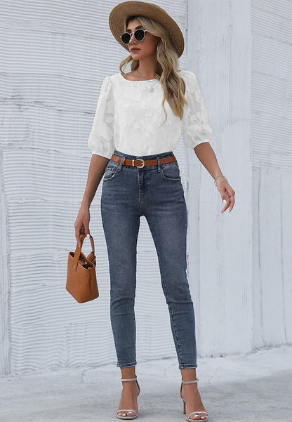 Blusa con mangas abullonadas y estampado floral