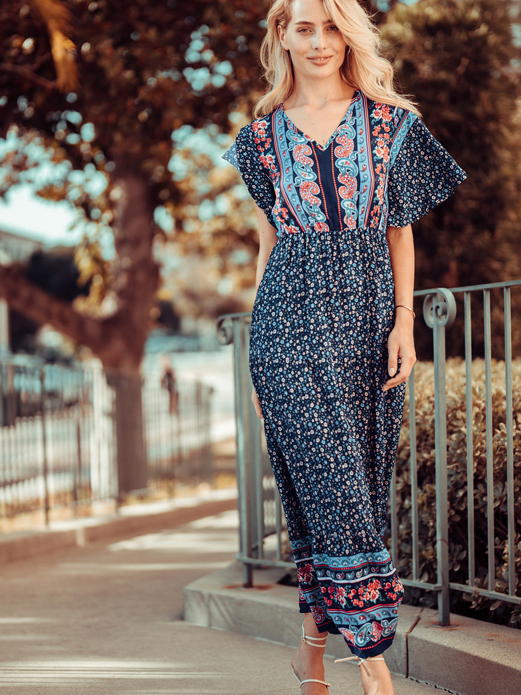 Anna-Kaci Boho Flared Sleeve Paisley Maxi Dress - Black - S Anna-Kaci Boho Flared Sleeve Paisley Maxi Dress - Black - S