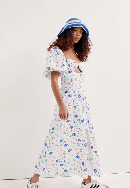 Puff Sleeve Pleated Bust Dress