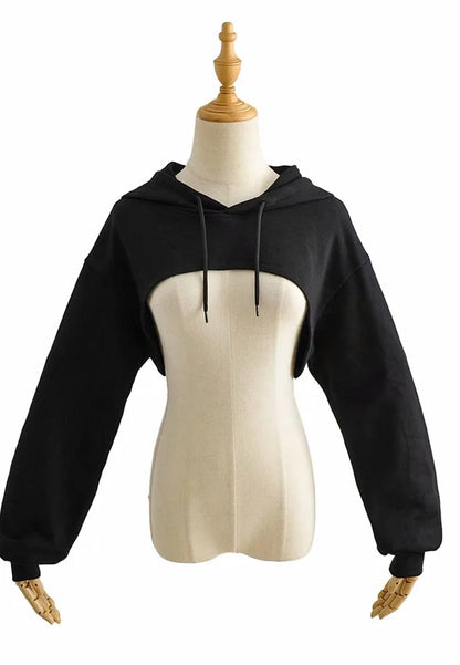 Sudadera con capucha súper corta de color sólido