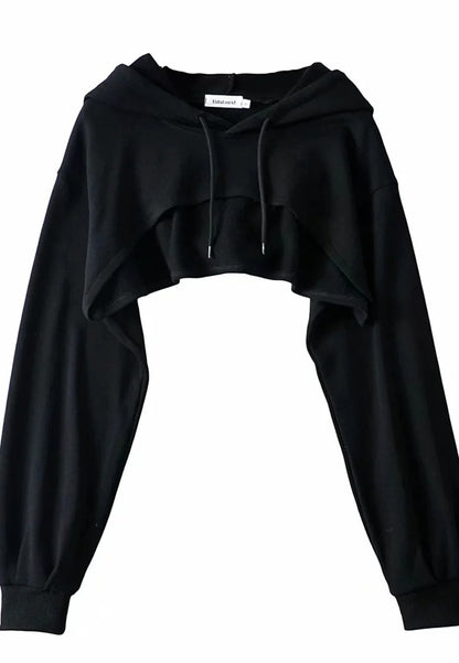 Sudadera con capucha súper corta de color sólido