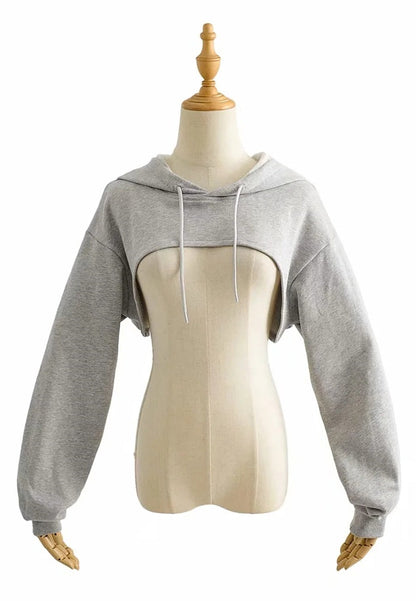 Sudadera con capucha súper corta de color sólido