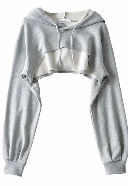 Sudadera con capucha súper corta de color sólido