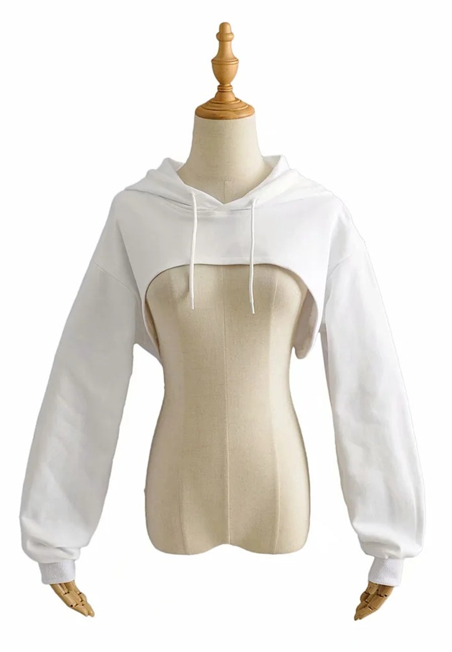 Sudadera con capucha súper corta de color sólido