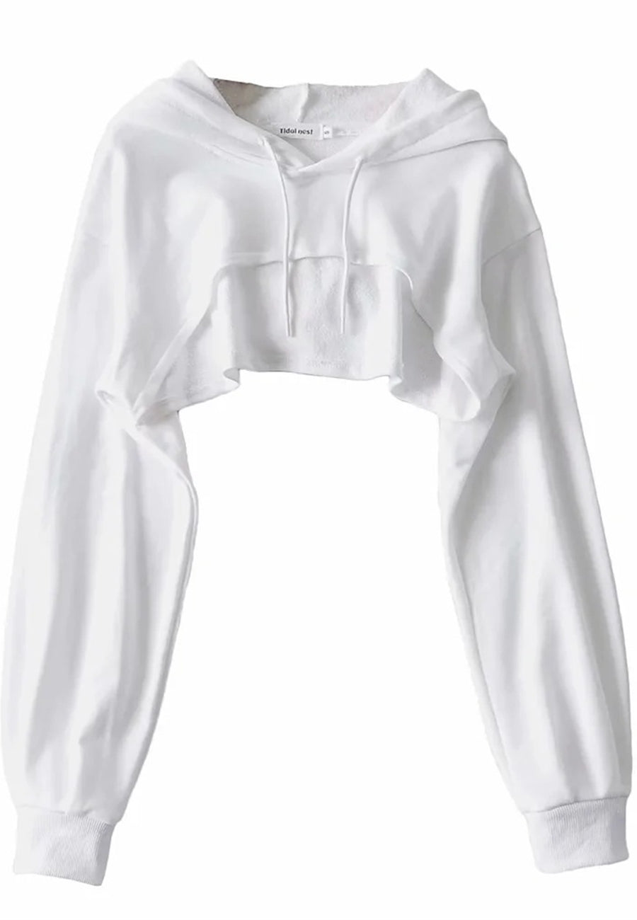 Sudadera con capucha súper corta de color sólido