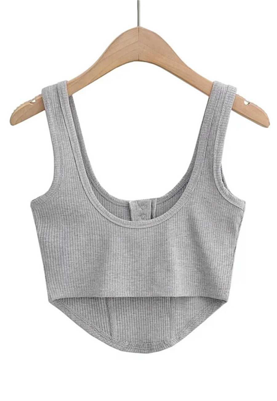 Top Henley de canalé con cuello redondo