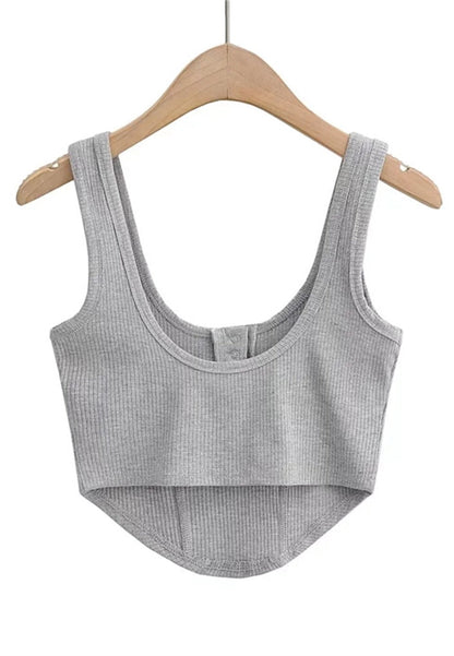 Top Henley de canalé con cuello redondo