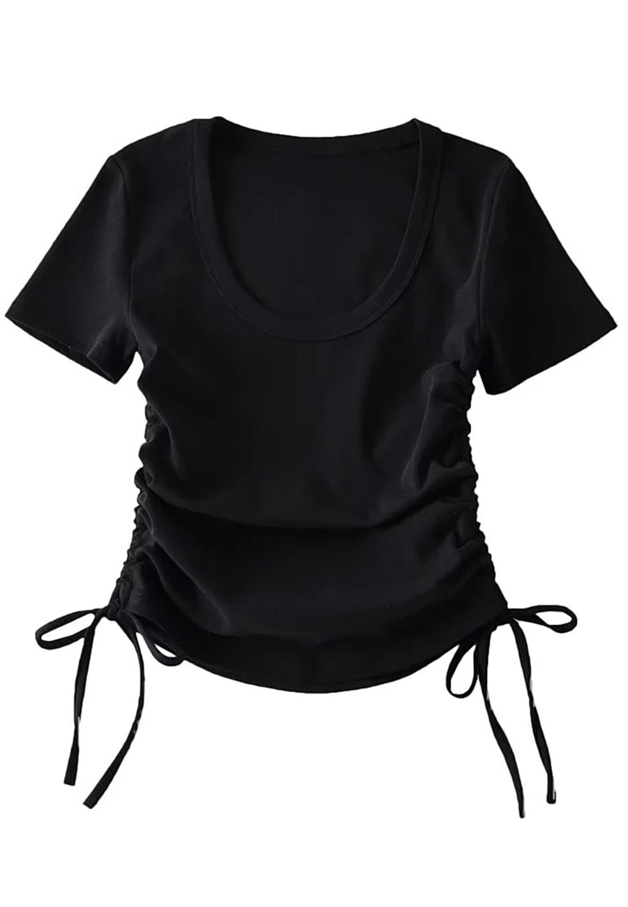 Camiseta con escote redondo y laterales fruncidos