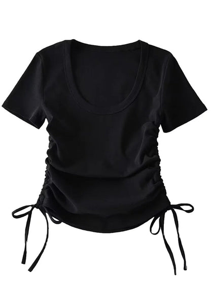 Camiseta con escote redondo y laterales fruncidos