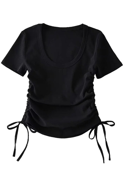 Camiseta con escote redondo y laterales fruncidos