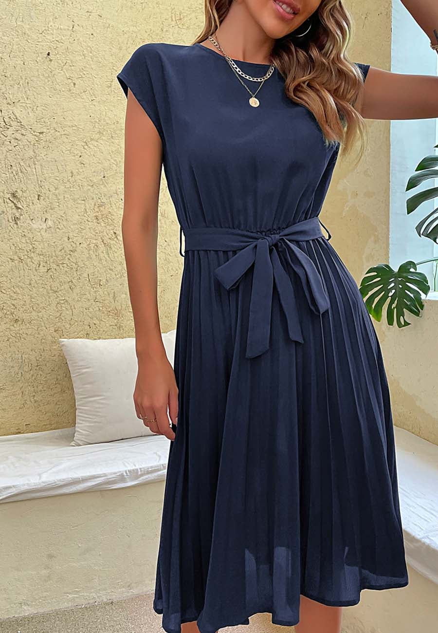 Pleated Detailed Belted Dress