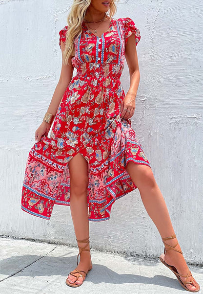 Vestido bohemio con mangas con volantes