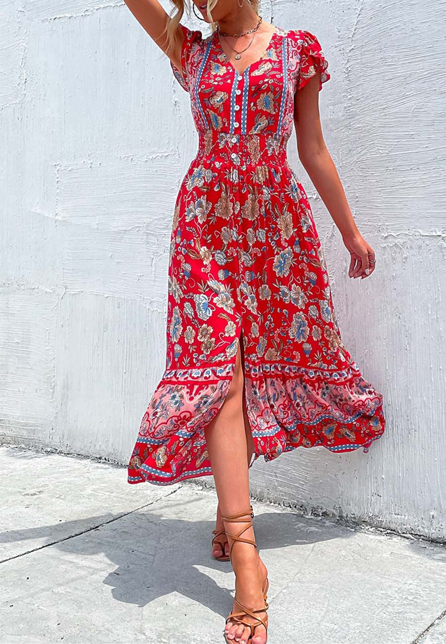 Vestido bohemio con mangas con volantes