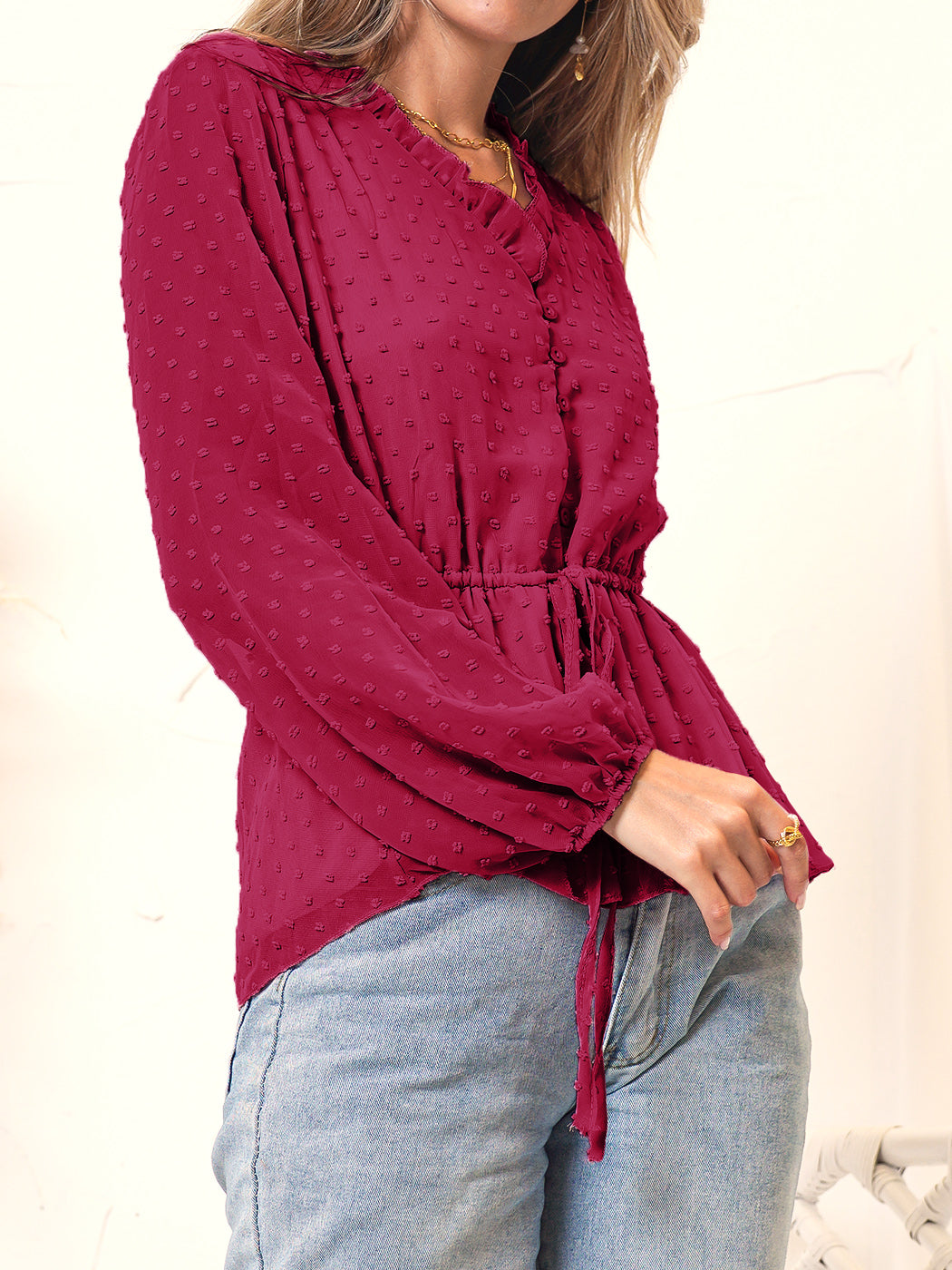 Blusa peplum con escote en V y volantes 