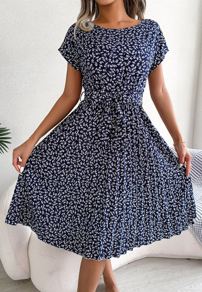 Vestido plisado con estampado de flores ditsy 