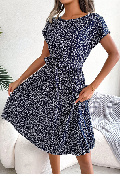 Vestido plisado con estampado de flores ditsy 