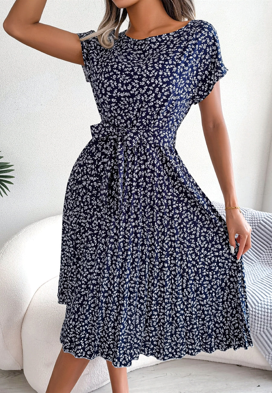 Vestido plisado con estampado de flores ditsy 