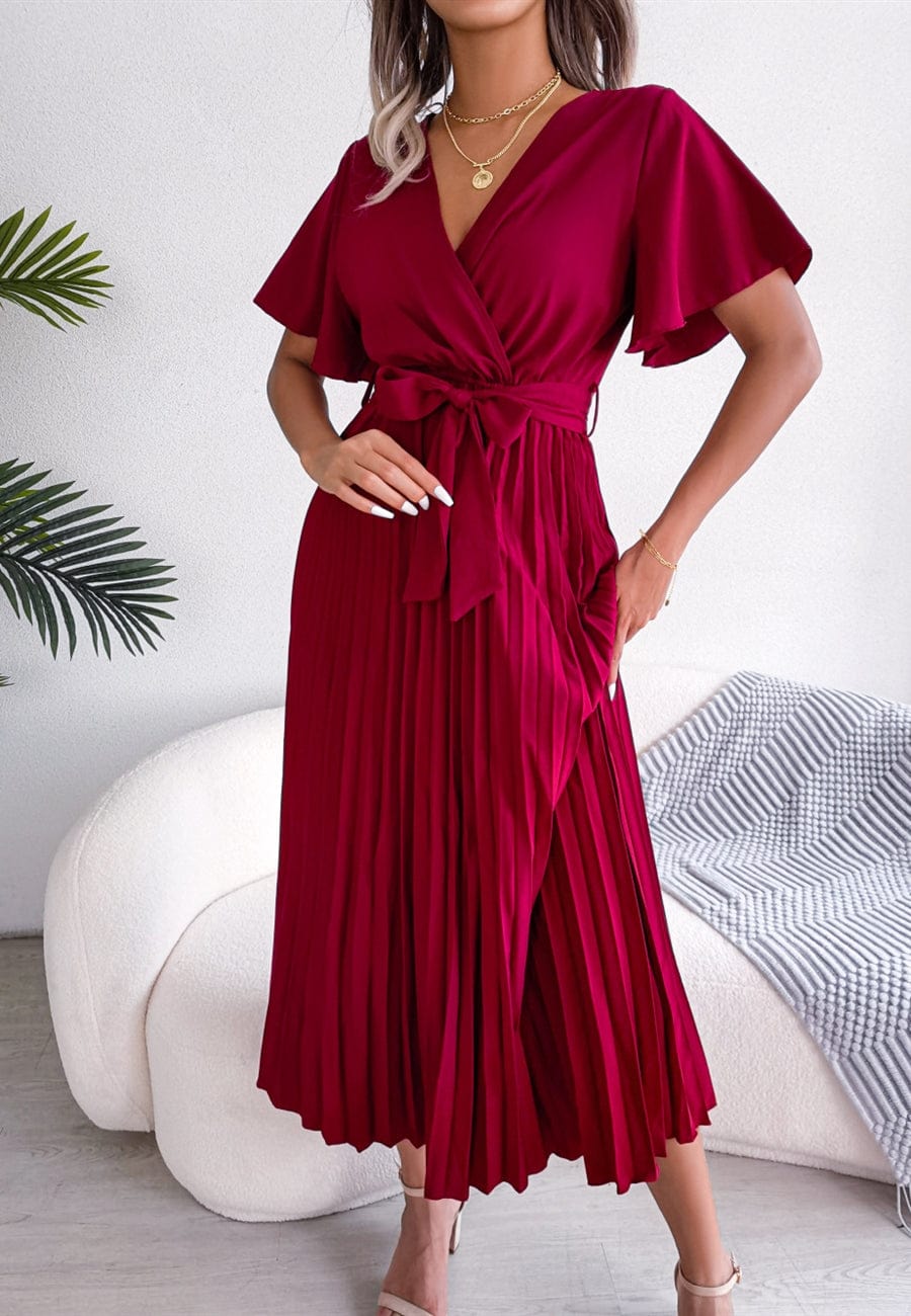 Flutter Sleeve Pleated Wrap Midi Dress for Women Mid-Calf Length Anna-Kaci Flutter Sleeve Pleated Wrap Midi Dress for Women Mid-Calf Length Anna-Kaci