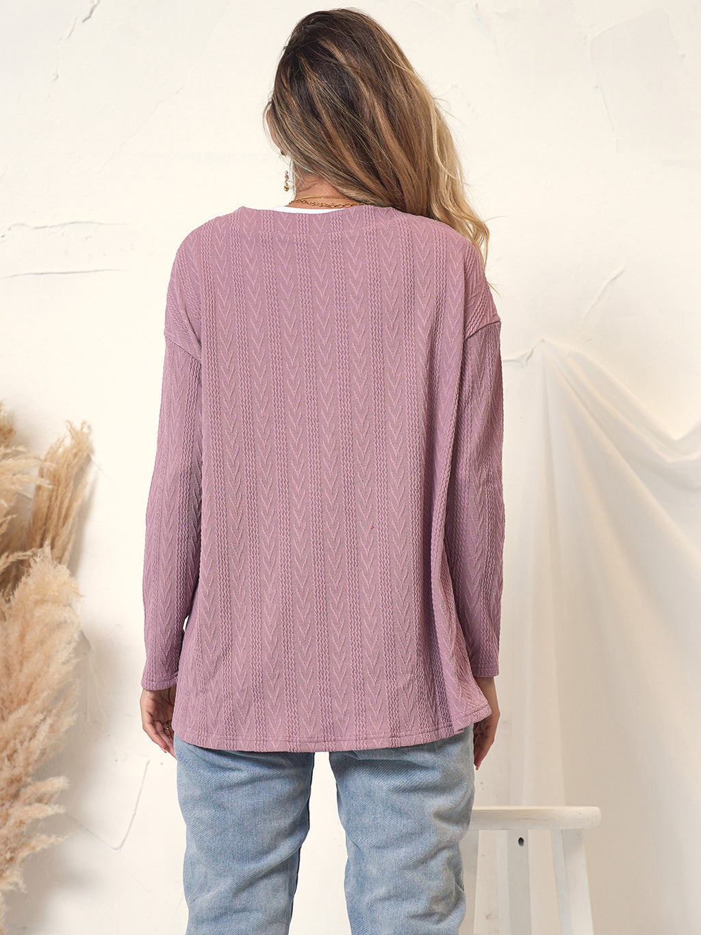 Anna-Kaci Women's Long Sleeve Button Down Knit Cardigan Top with Textured Pattern and Relaxed Fit