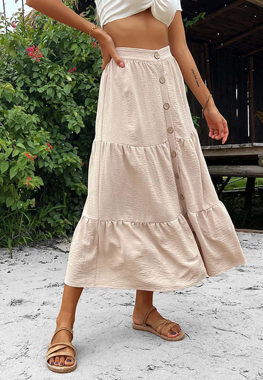 Falda midi escalonada con botones