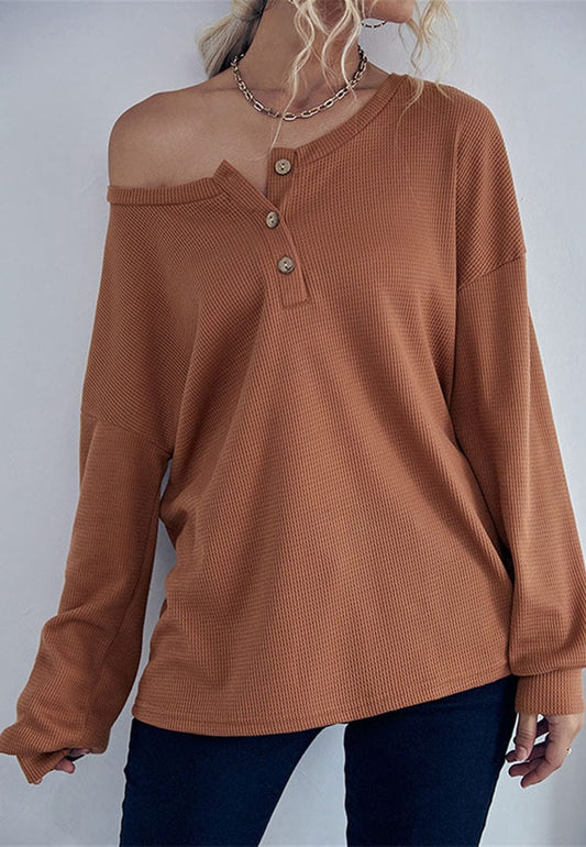 Suéter Henley de punto texturizado de gran tamaño