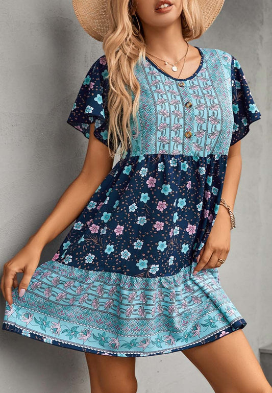 Vestido bohemio con mangas abullonadas 