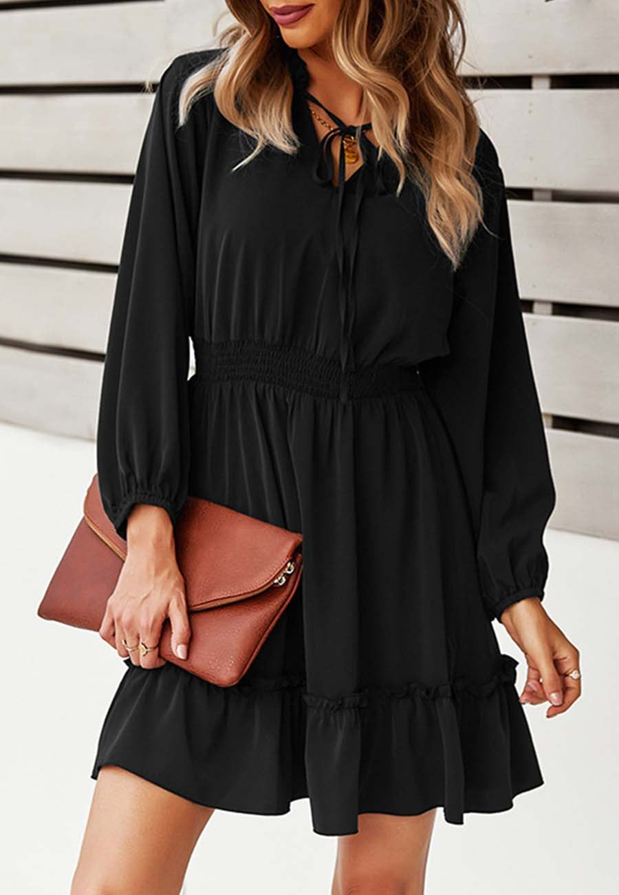 Vestido liso con cintura fruncida 