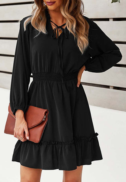 Vestido liso con cintura fruncida 