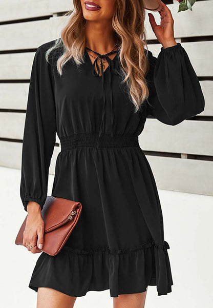 Vestido liso con cintura fruncida 
