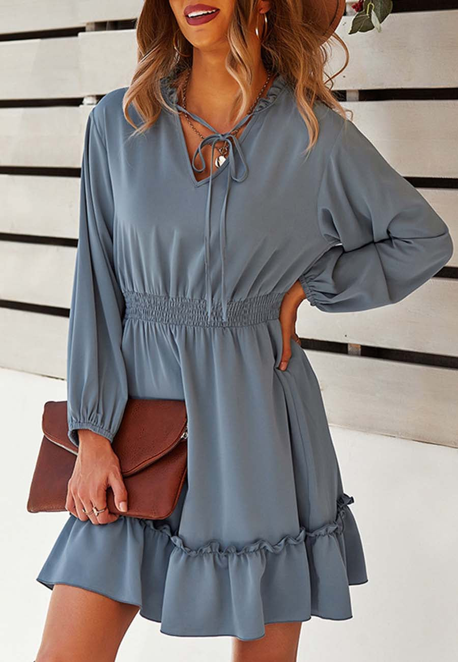 Vestido liso con cintura fruncida 