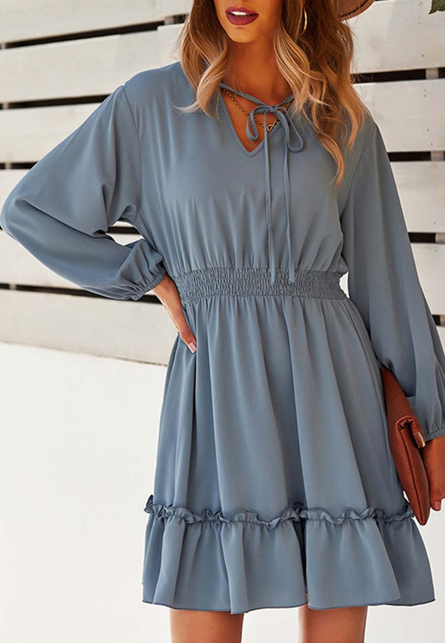 Vestido liso con cintura fruncida 