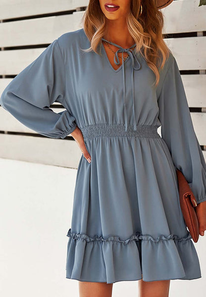 Vestido liso con cintura fruncida 