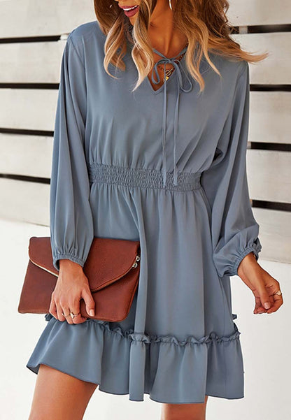 Vestido liso con cintura fruncida 