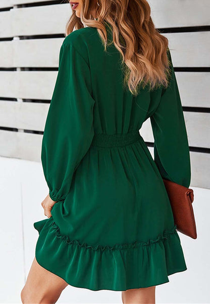 Vestido liso con cintura fruncida 
