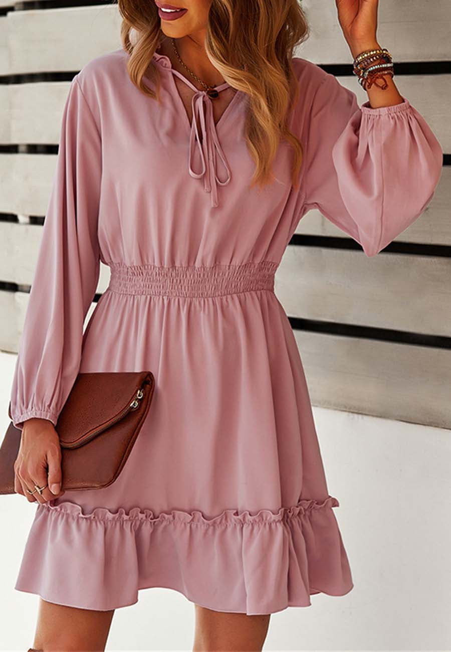 Vestido liso con cintura fruncida 