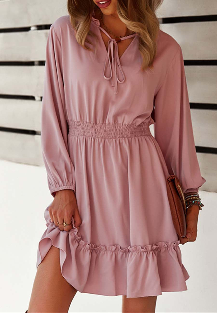 Vestido liso con cintura fruncida 