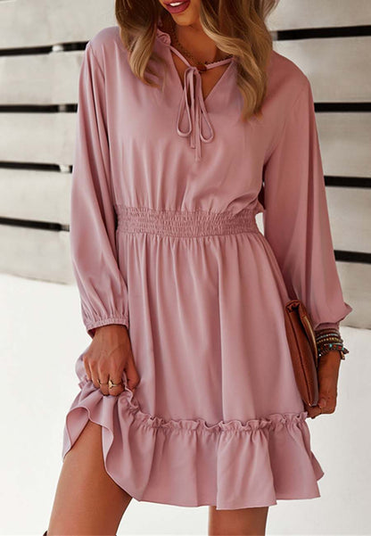 Vestido liso con cintura fruncida 