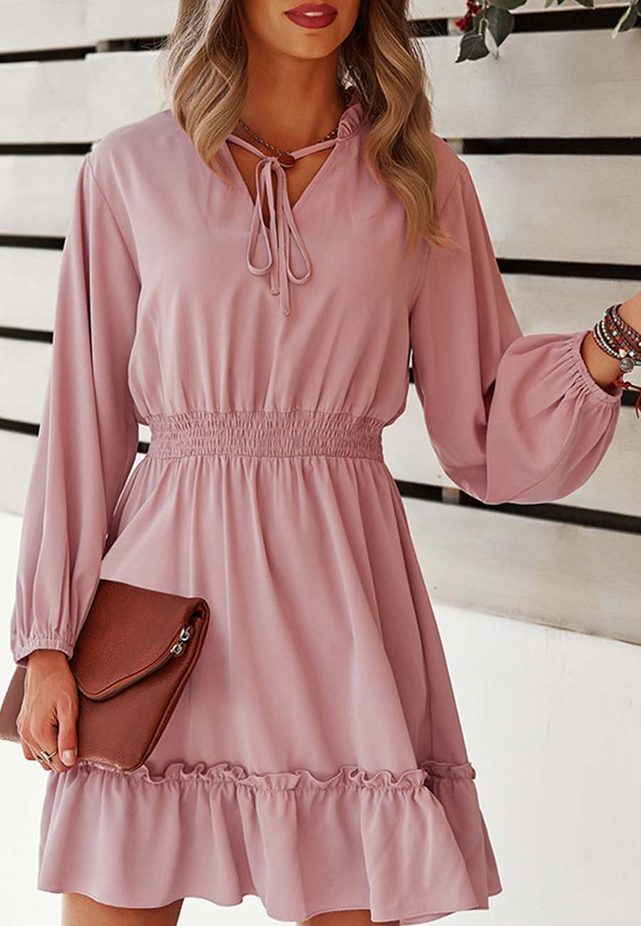 Vestido liso con cintura fruncida 