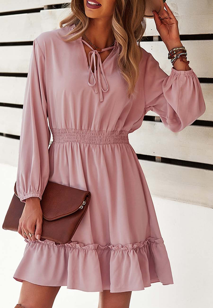 Vestido liso con cintura fruncida 