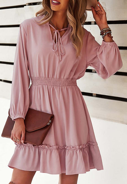 Vestido liso con cintura fruncida 